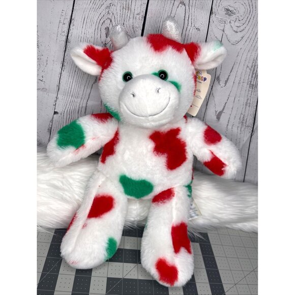 Build A Bear Mooey Christmas Cow Plush Stuffed Animal Red Green Spots 16 in Tags - Picture 1 of 7